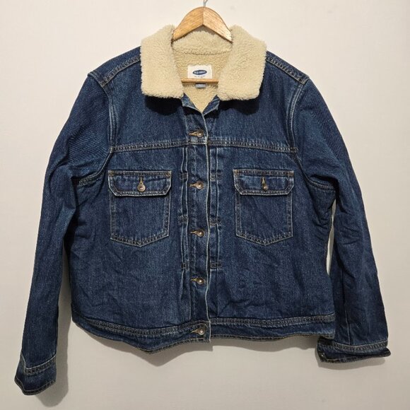 Old Navy Womens Sherpa Lined Denim Jacket Sz XXL Trucker Blue Pockets Western - Picture 1 of 12